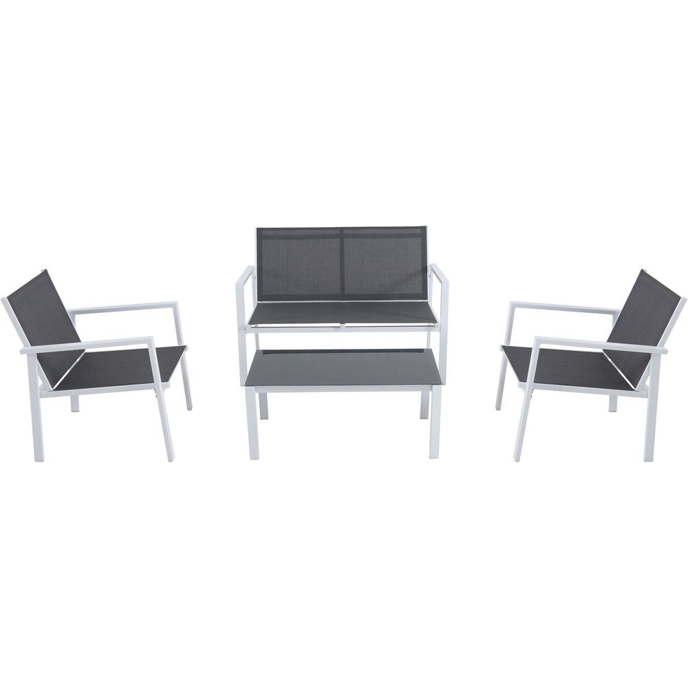 4pc Seating Set: sling loveseat, 2 sling side chairs, coffee table