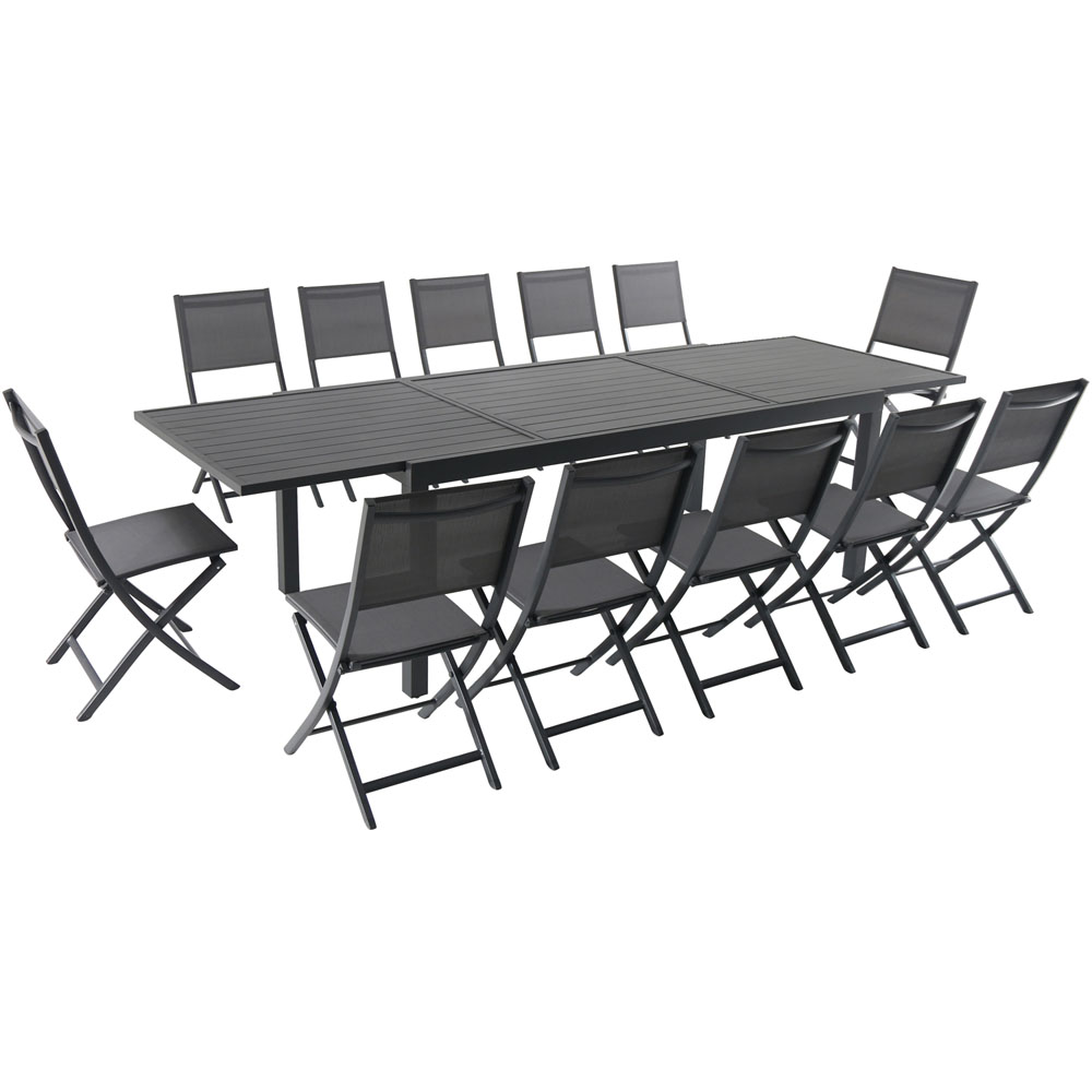 Naples13pc: 12 Aluminum Sling Folding Chairs, Aluminum Extension Table