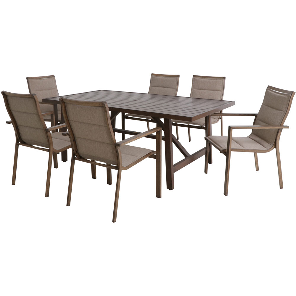 Fairhope 7pc Dining Set: 6 Padded Sling Chairs and 74"x40" Tressle Tbl