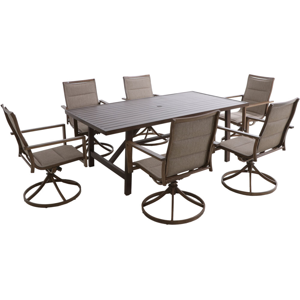 Fairhope 7pc Dining Set: 6 Swivel Chairs and 74x40 Tressle Table