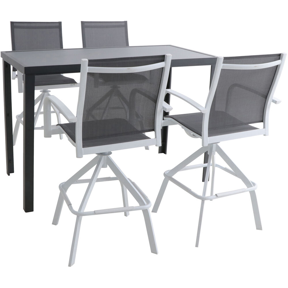 Naples 5pc Bar Set: 4 Sling Bar Chairs and Glass Bar Table