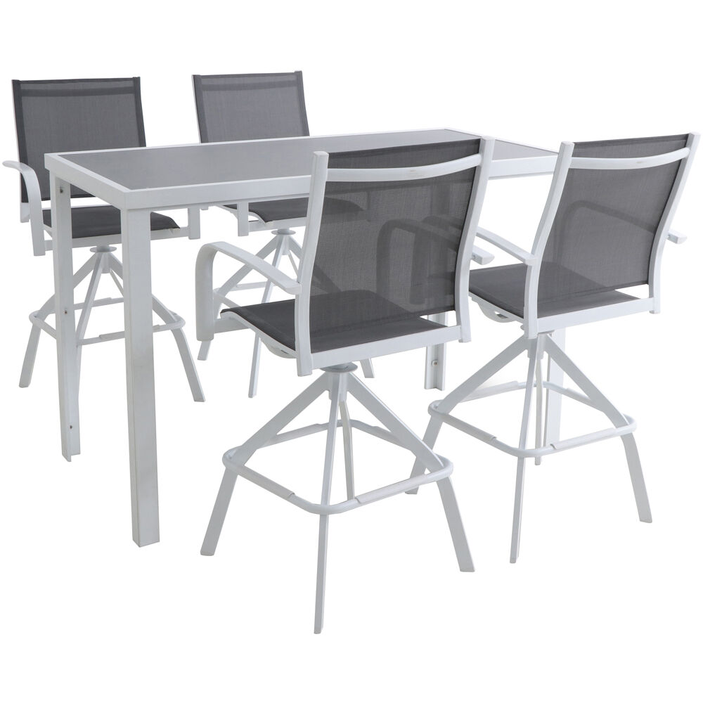 Naples 5pc Bar Set: 4 Sling Bar Chairs and Glass Bar Table