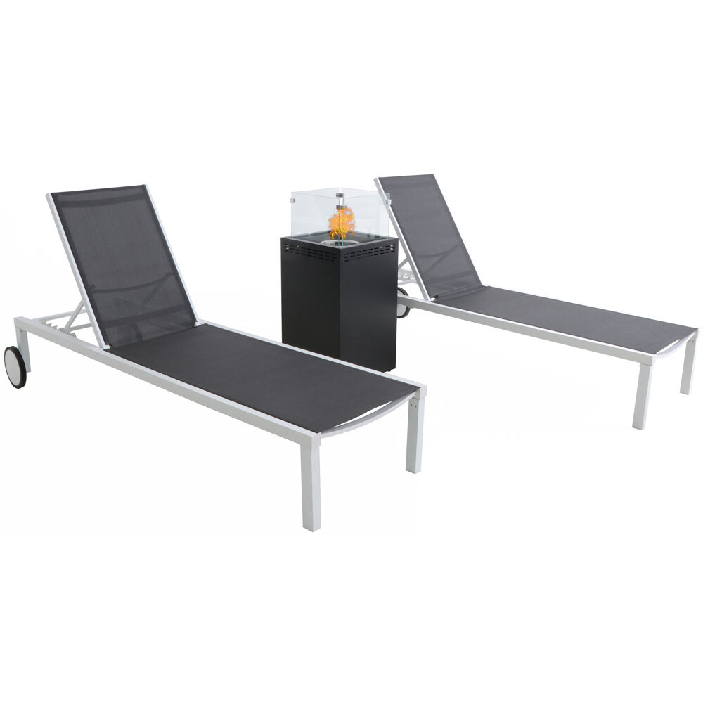 Windham 3pc Chaise Set: 2 Chaise Lounges and Gas Fire Pit