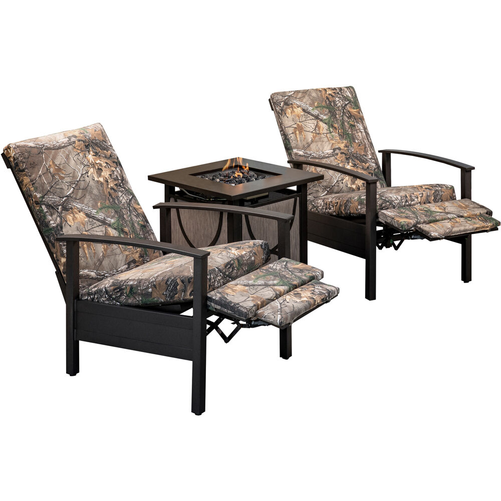 Cedar Ranch 3pc Set: 2 Camo Recliners and Sling Fire Pit