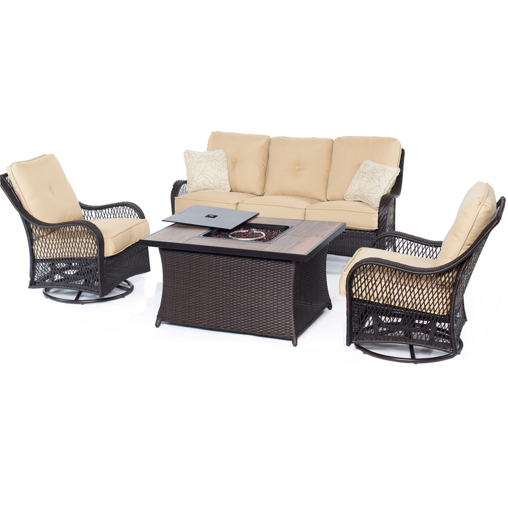 Orleans FP Seating Set:2 Swvl Gliders, Sofa, FP CofTbl w/WoodGrain Tile