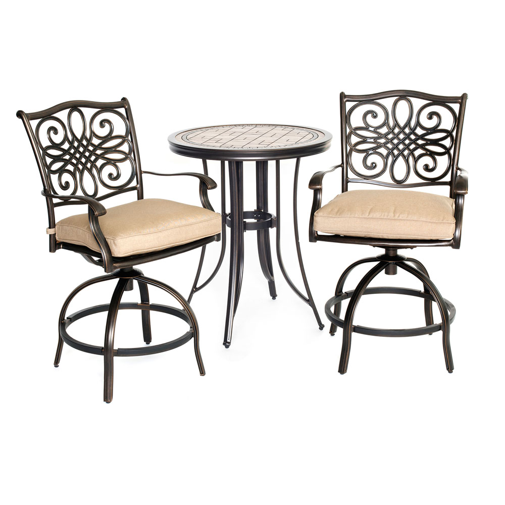 Monaco3pc: 2 Cush Swivel Counter Height Chairs, 30" Tile Top Tbl (36"H)