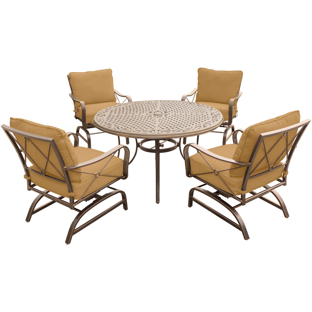 Summer Nights 5PC Dining Set: 4 Steel Rockers with 48" Cast Table