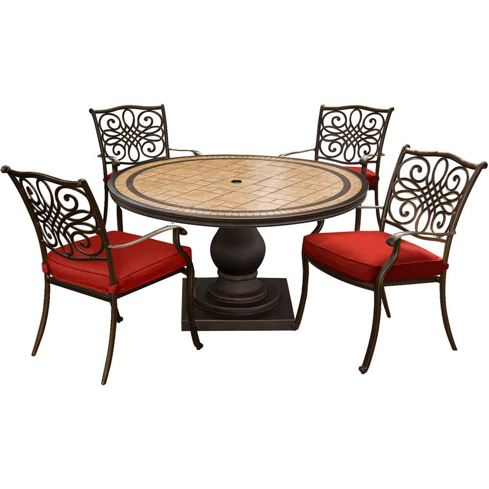 Monaco5pc: 4 Cush Dining Chairs, 51" Round Tile Top Table