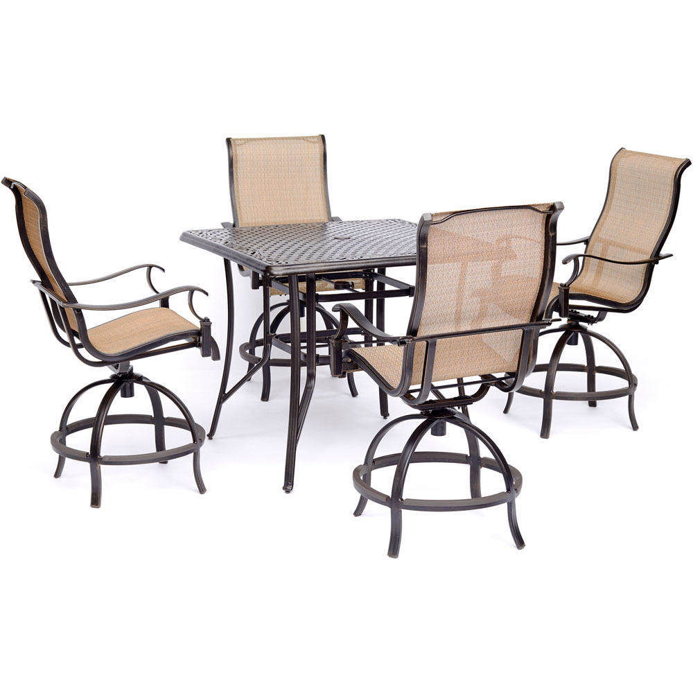 Manor5pc: 4 Sling Counter Height Swvl Chairs, 42" Sq Cast Table (36"H)