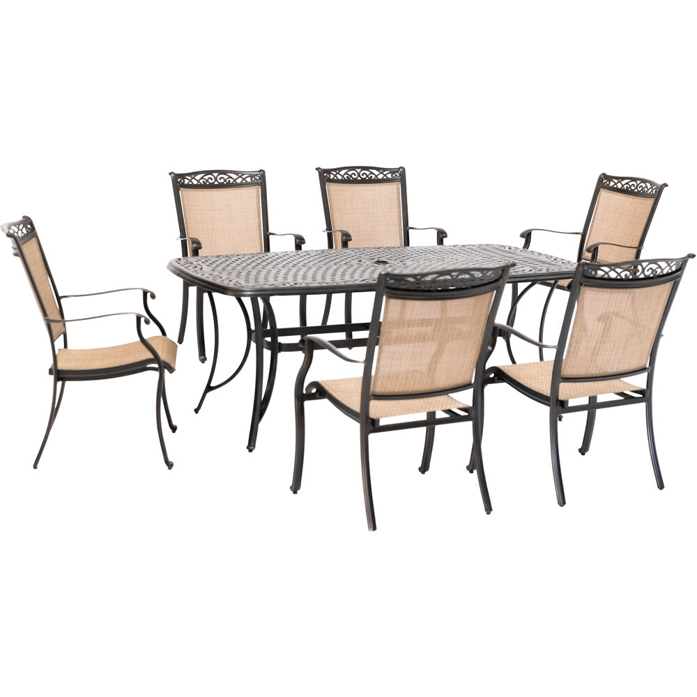 Fontana7pc: 6 Dining Chairs and 38"x72" Cast Table