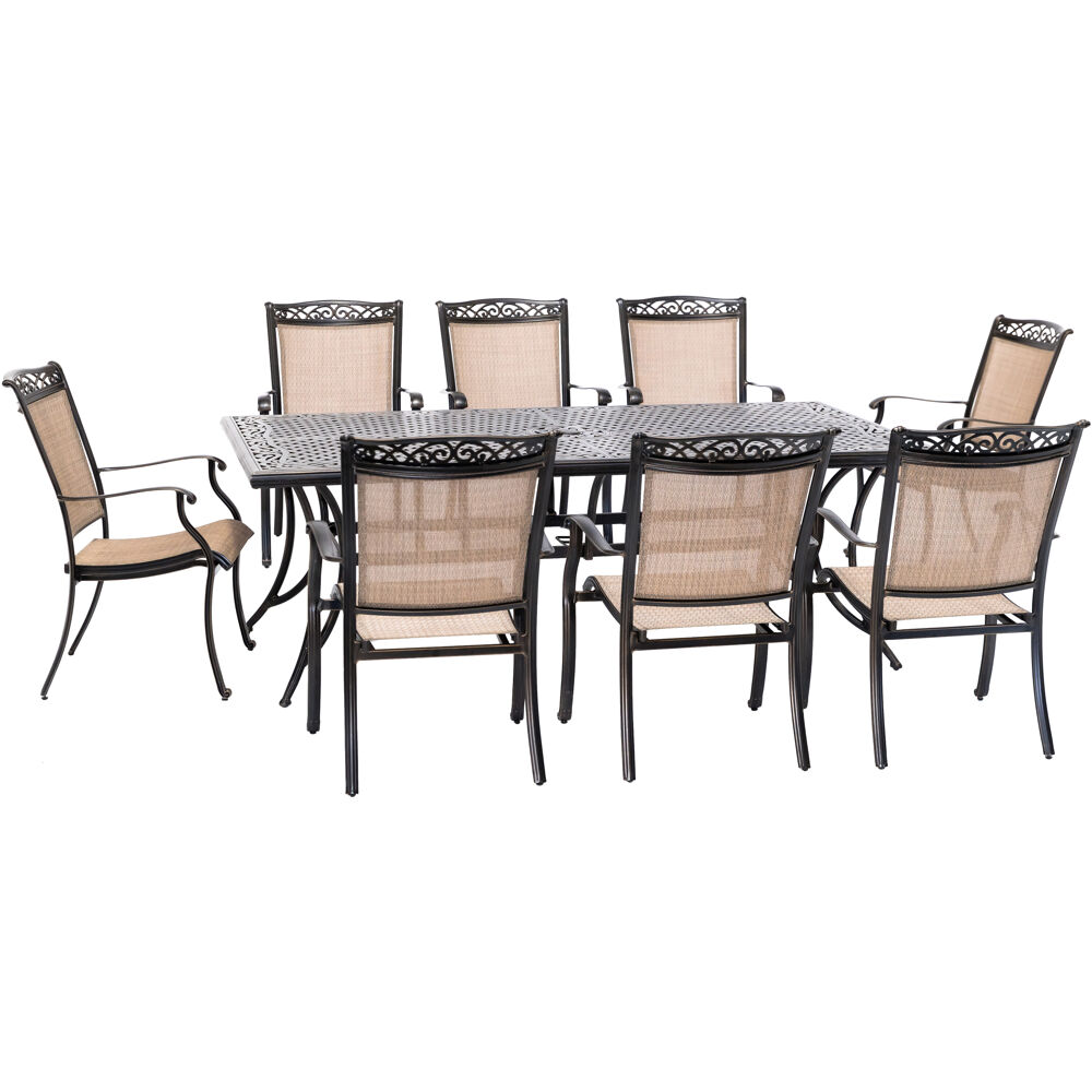 Fontana9pc: 8 Sling Dining Chairs and 42"x84" Cast Table