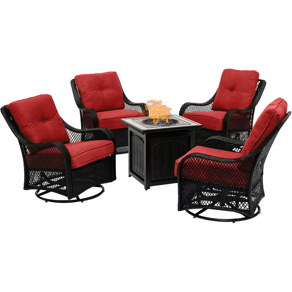 Orleans5pc: 4 Swivel Gliders and 26" Square Fire Pit