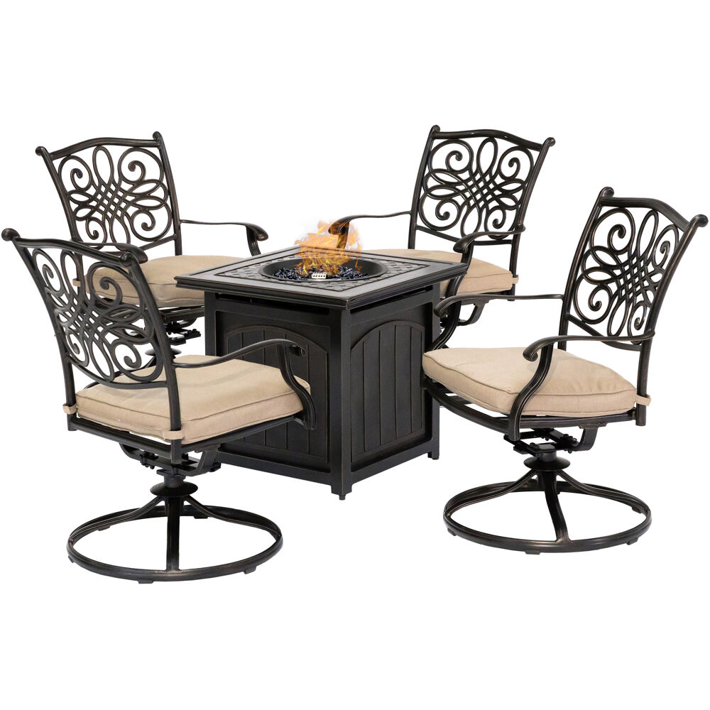 Traditions5pc: 4 Swivel Rockers and 26" Square Fire Pit