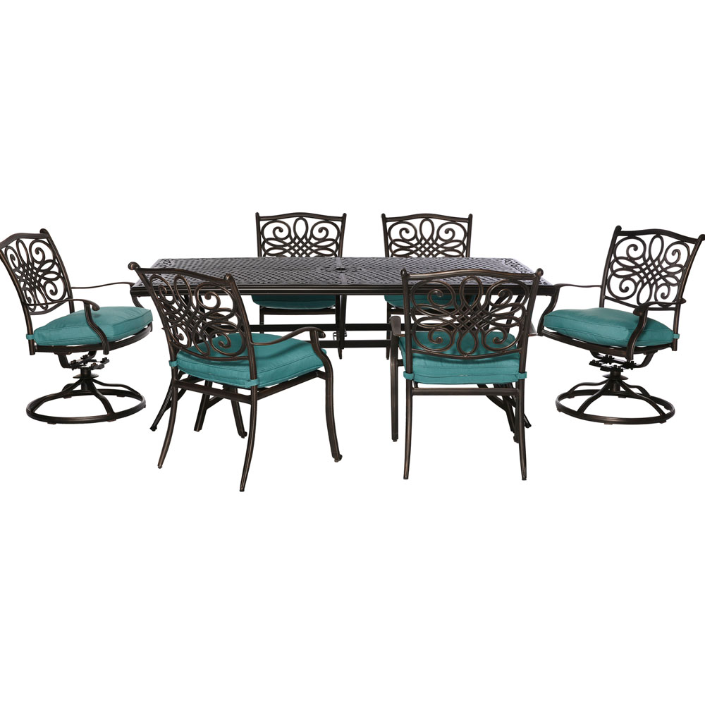Traditions7pc: 4 Dining Chairs, 2 Swivel Rockers, 38x72" Cast Table, Cover