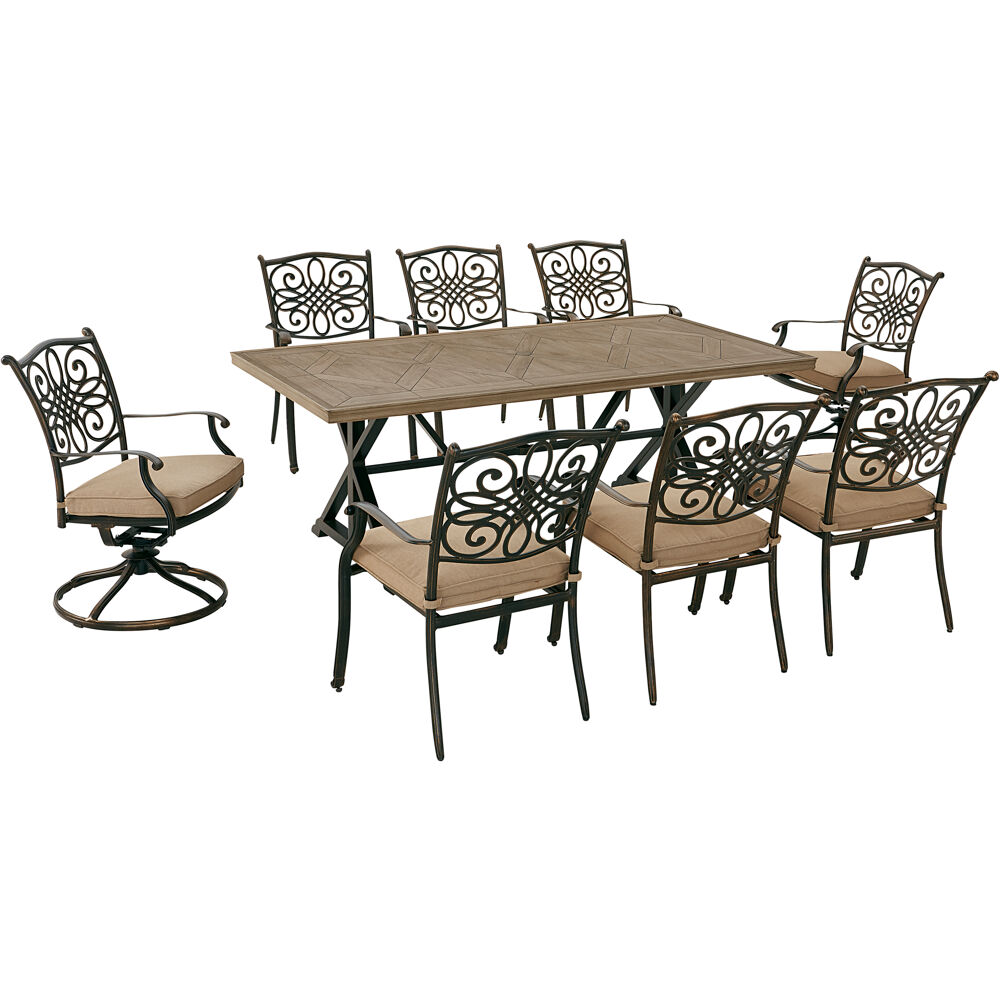 Traditions9pc: 6 Dining Chairs, 2 Swivel Rockers, 42"x80" Farmhouse Tbl