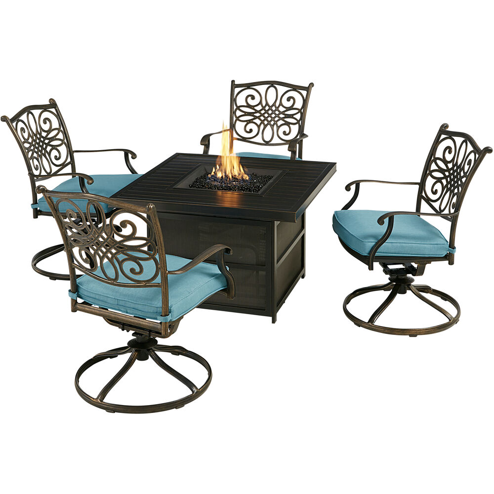 Traditions5pc Fire Pit: 4 Swivel Rockers, 38" Square Slat Top Fire Pit