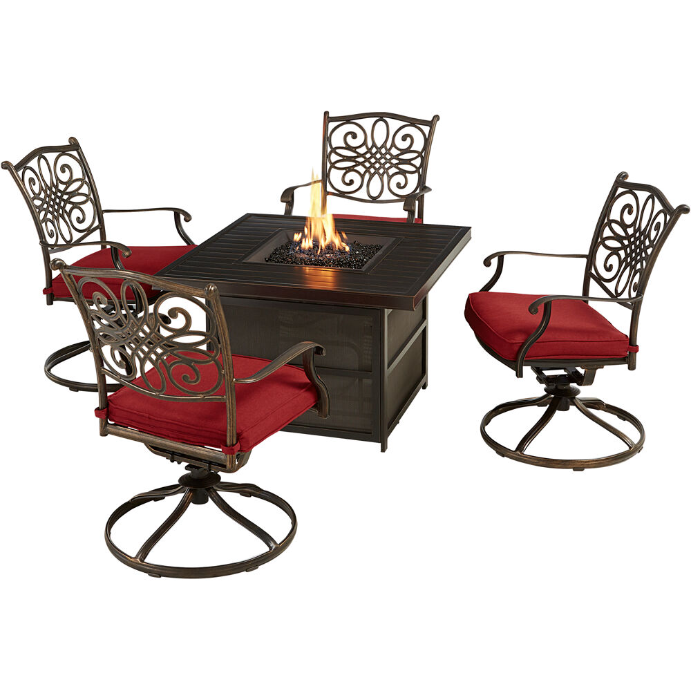 Traditions5pc Fire Pit: 4 Swivel Rockers, 38" Square Slat Top Fire Pit