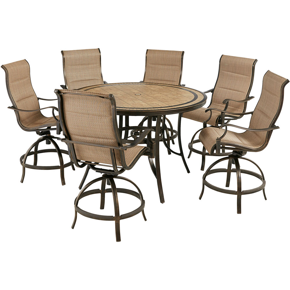 Monaco7pc: 6 Padded Swivel Counter Hght Chairs, 56" Round Tile Tbl