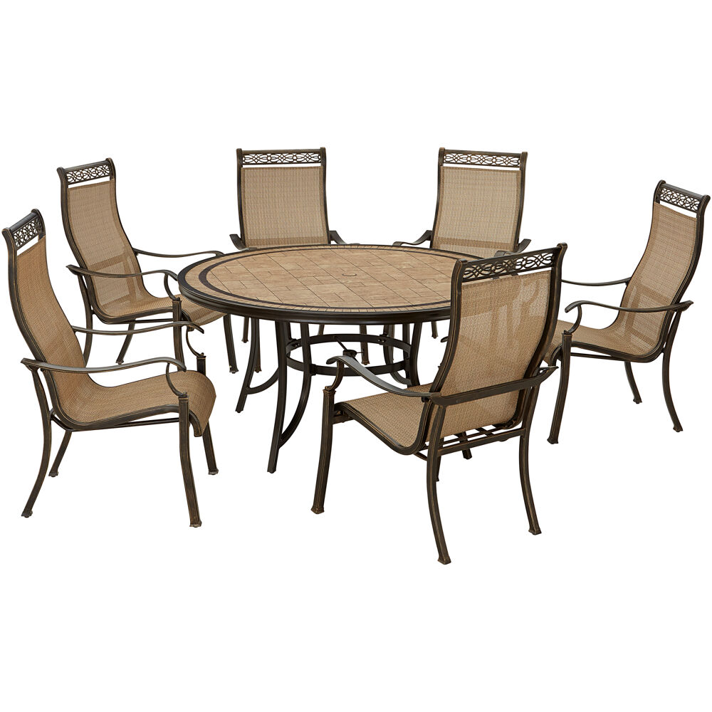 Monaco7pc: 6 Sling Dining Chairs, 60" Round Tile Table