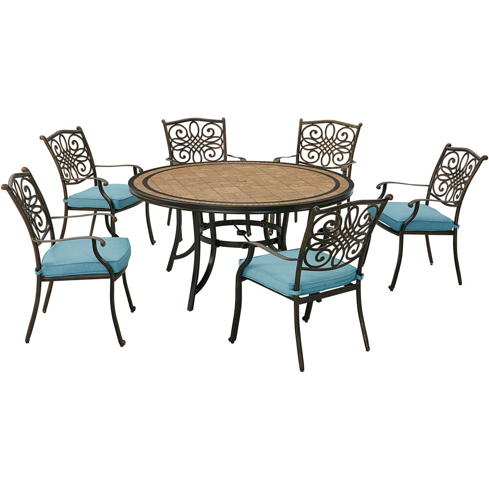 Monaco7pc: 6 Cush Stationary Chairs, 60" Round Tile Table