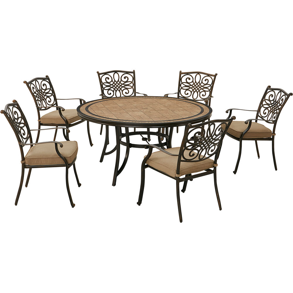 Monaco7pc: 6 Cush Stationary Chairs, 60" Round Tile Table