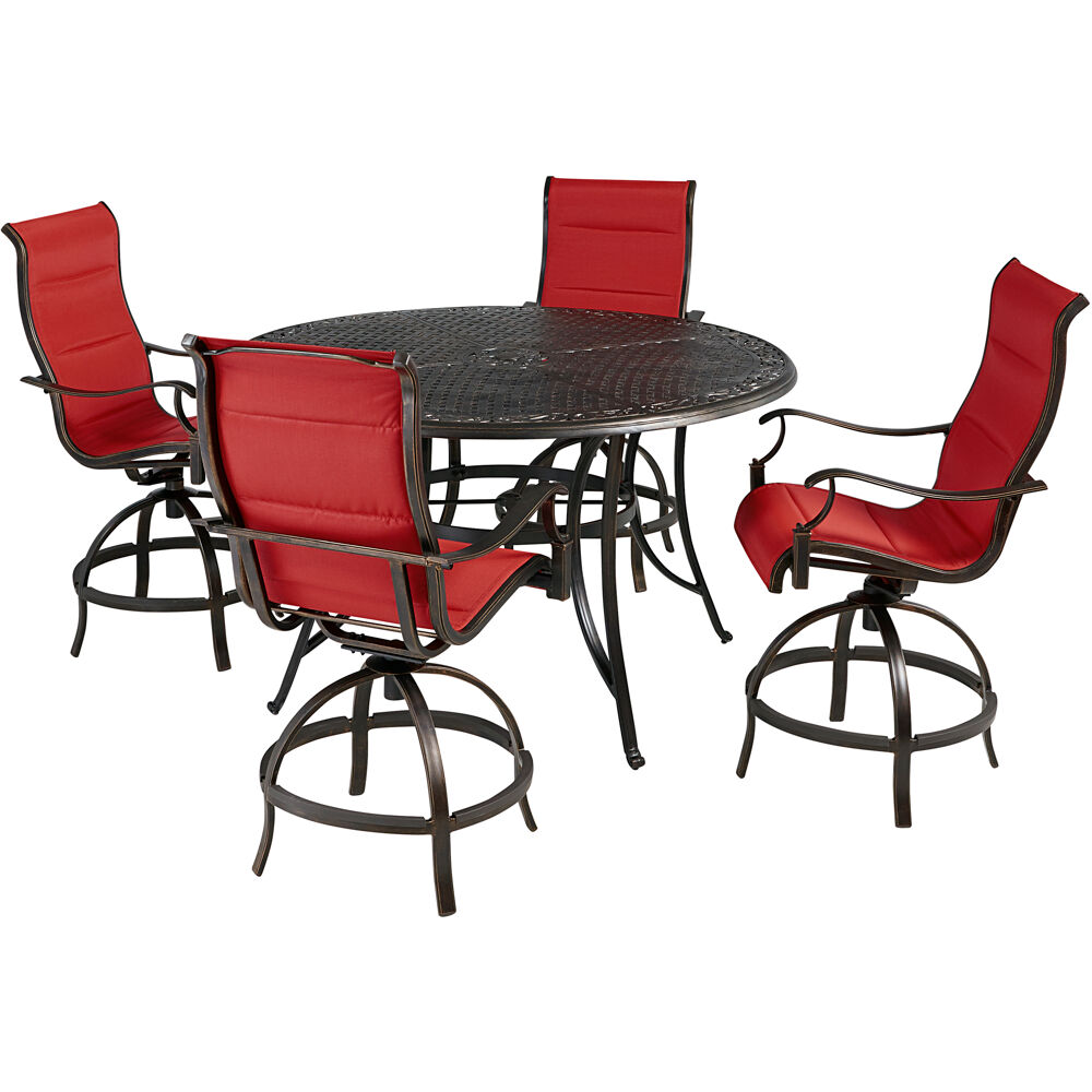 Traditions5pc: 4 Padded Swivel Counter Hght Chairs, 56" Round Cast Tbl