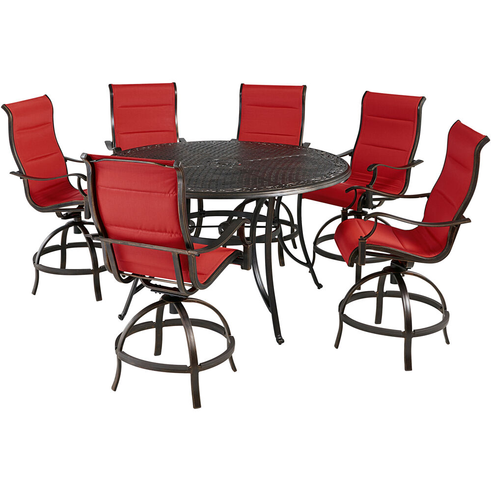 Traditions7pc: 6 Padded Swivel Counter Hght Chairs, 56" Round Cast Tbl