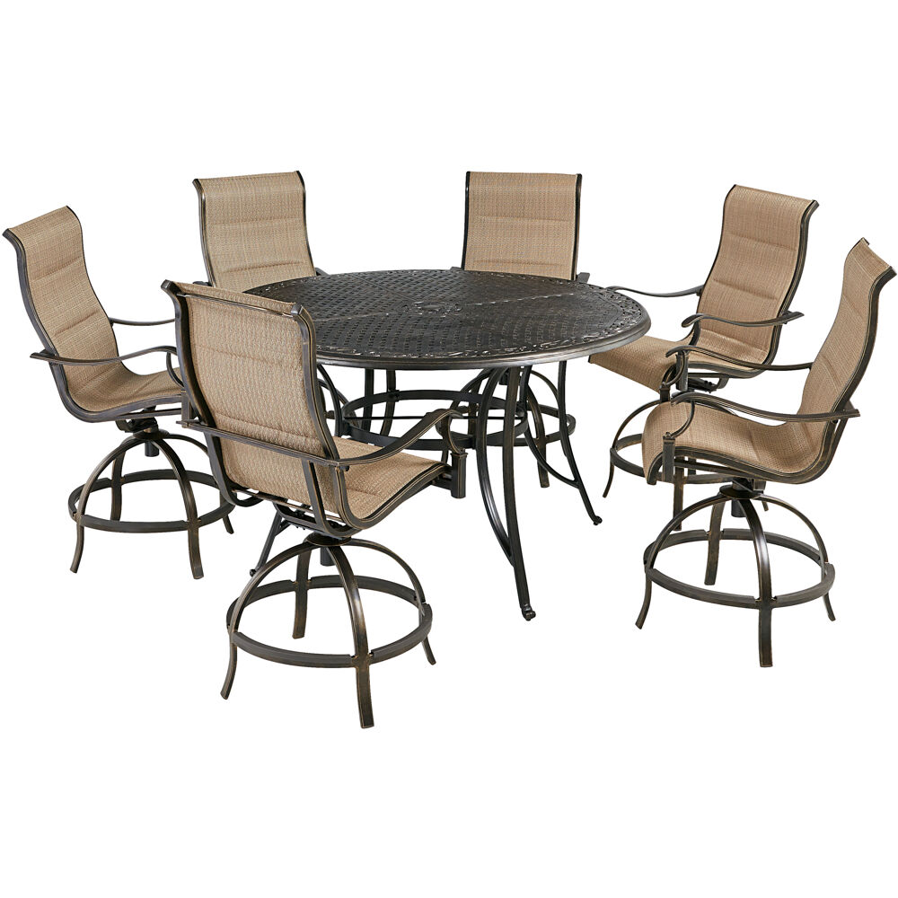 Traditions7pc: 6 Padded Swivel Counter Hght Chairs, 56" Round Cast Tbl