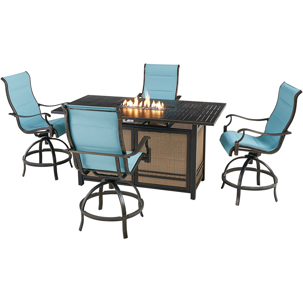 Traditions5pc: 4 Padded Swivel Counter Hght Chairs, Slat Fire Pit Tbl