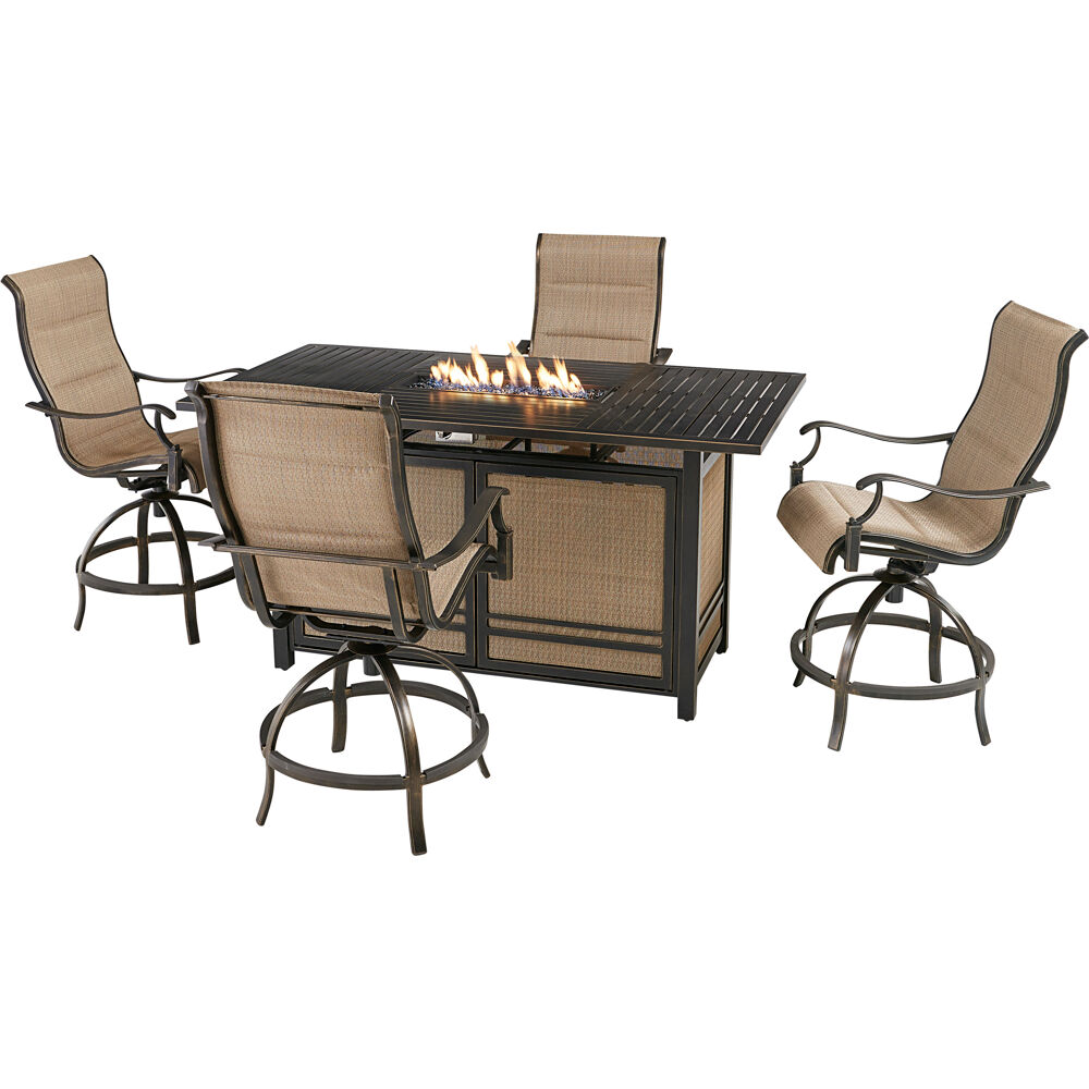 Traditions5pc: 4 Padded Swivel Counter Hght Chairs, Slat Fire Pit Tbl
