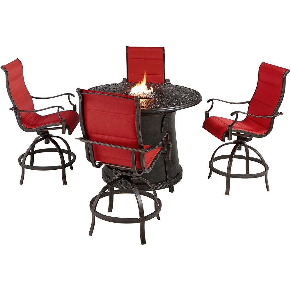 Traditions5pc: 4 Padded Swivel Counter Hght Chairs, 48" Cast Fire Tbl