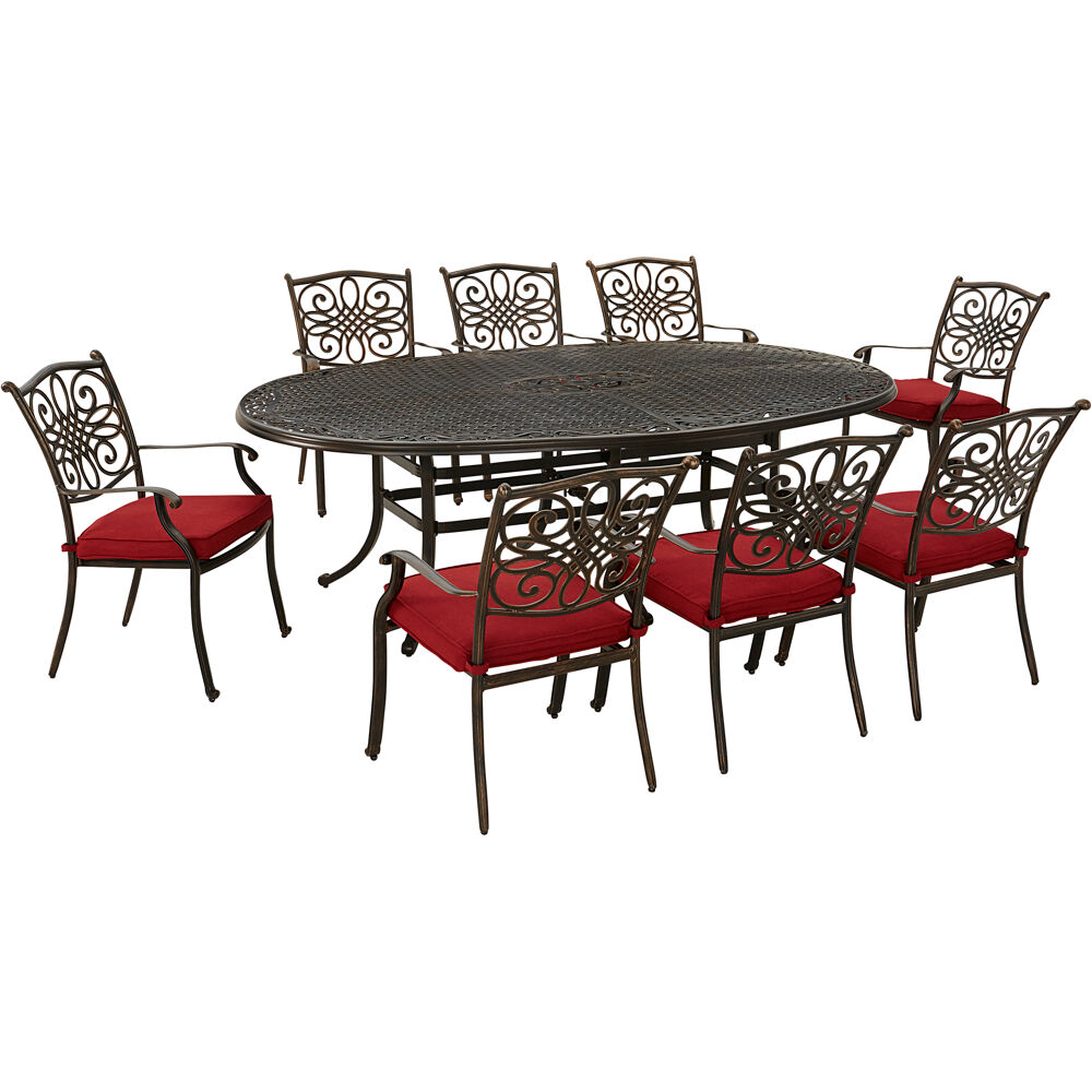 Traditions9pc: 8 Dining Chairs, 96"x60" Oval Cast Table