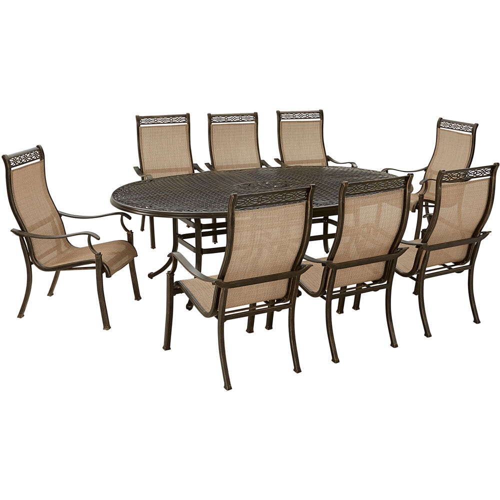 Manor9pc: 8 Sling Dining Chairs, 96"x60" Oval Cast Table