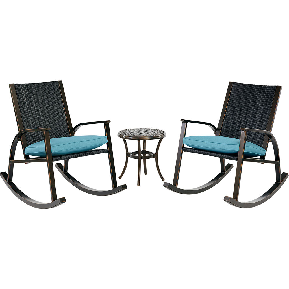 Traditions3pc Rocker Set: 2 Wicker Back Porch Rockers and Round End Tbl