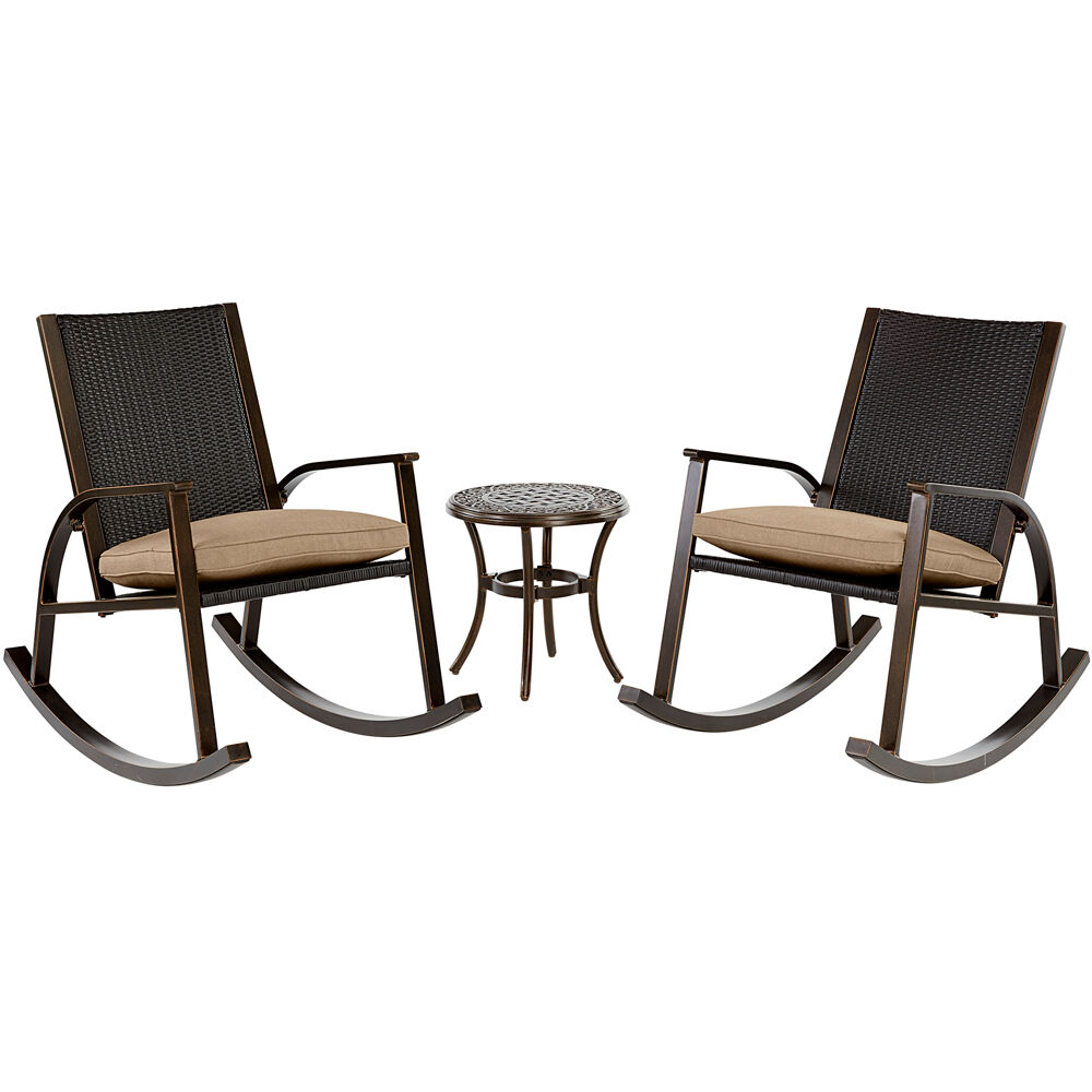 Traditions3pc Rocker Set: 2 Wicker Back Porch Rockers and Round End Tbl
