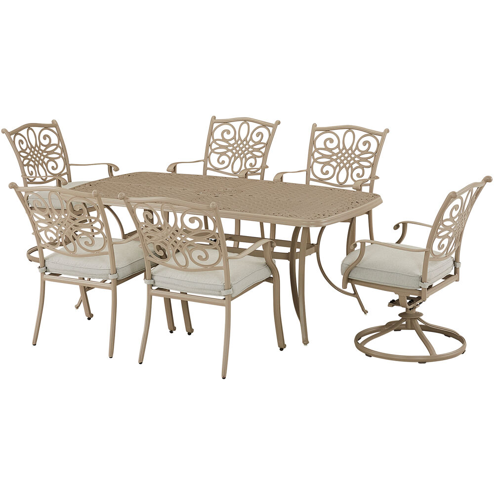 Traditions7pc: 2 Swivel Rockers, 4 Dining Chairs, 38"x72" Cast Table