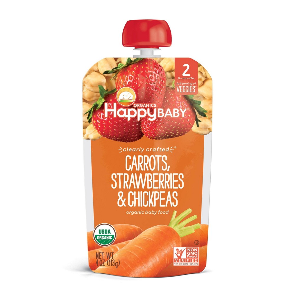 Happy Baby Stage 2 Clearly Crafted Carrots, Strawberries and Chickpeas (16x4 OZ)