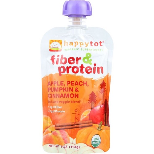 Happy Tot Fiber and Protein, Organic Apple, Peach, Pumpkin and Cinnamon (16x4 OZ)