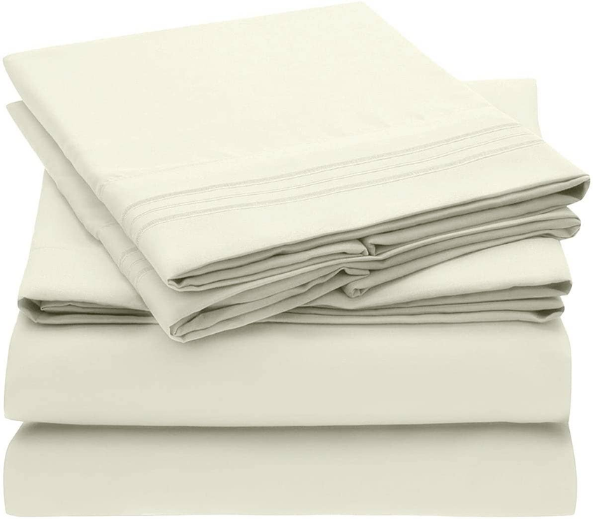 Embroidery Soft Cozy Sheet Set Wrinkle Resistant Queen Ivory 