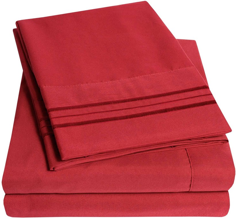 Embroidery Soft Cozy Sheet Set Wrinkle Resistant Queen Red 