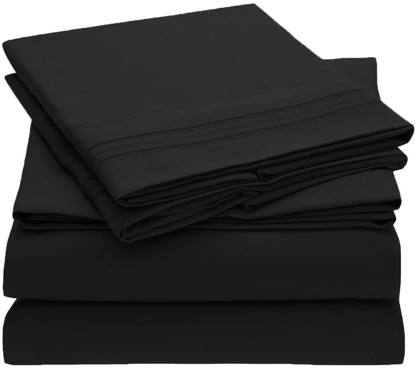 Embroidery Soft Cozy Sheet Set Wrinkle Resistant Cal-King Black