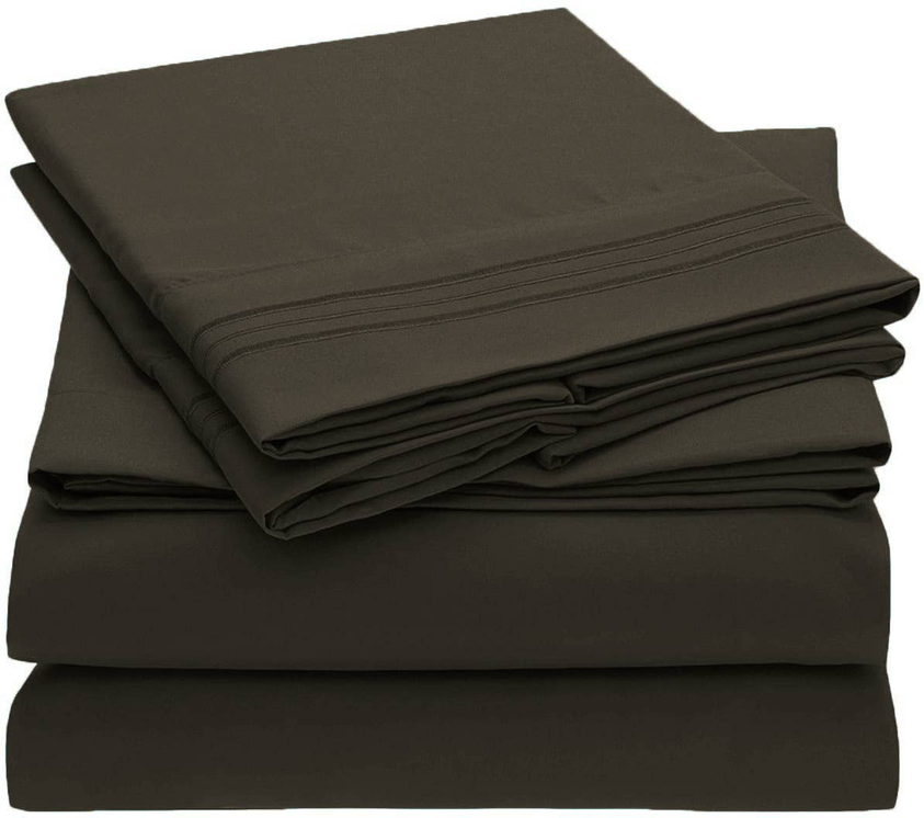 Embroidery Soft Sheet Set Wrinkle Resistant King Brown 