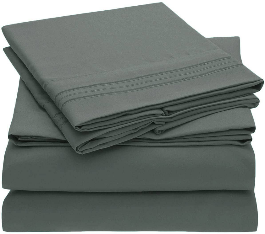 Embroidery Soft Sheet Set Wrinkle Resistant King Dark Grey 