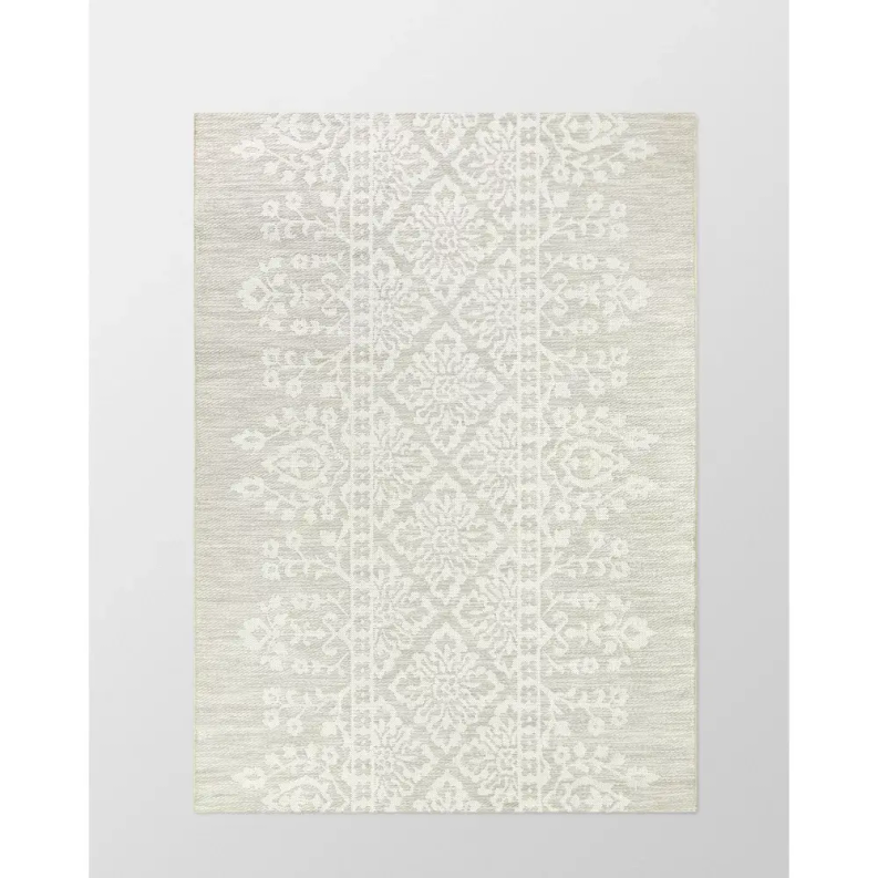 Floral Indoor Outdoor Area Rug 7x10 Ivory/Cream/Filigree 