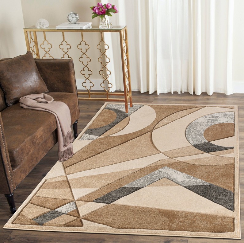 Hand-Carved Geometric Soft Rug 3'8" x 5'6"  Beige 