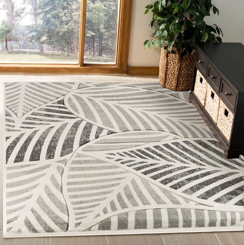 Hand-Carved Soft Rug 3'8" x 5'6"  Grey  Leaf 