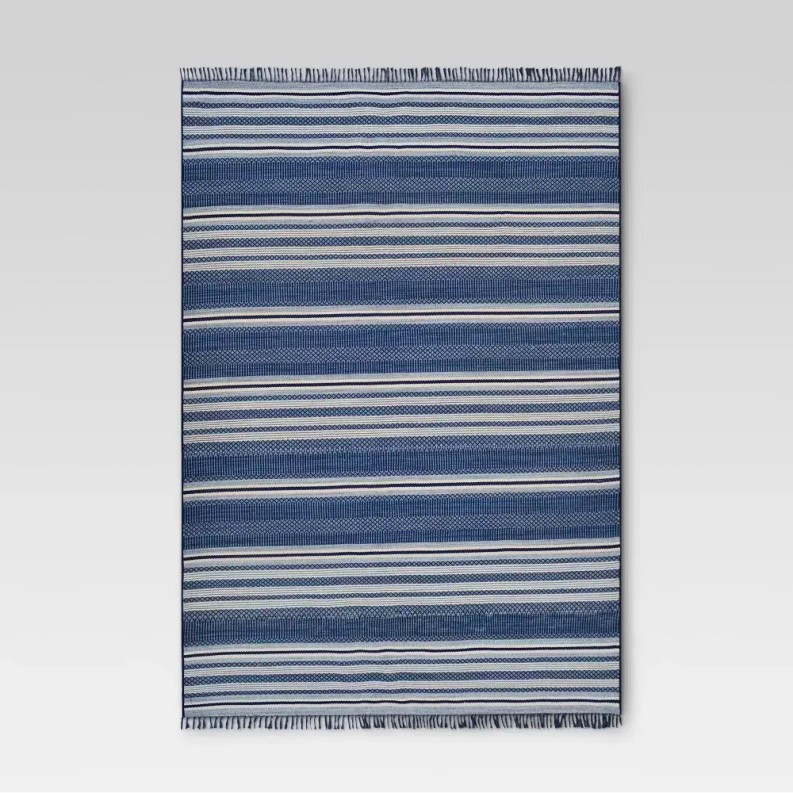 Indoor / Outdoor Area Rug 9x12  Blue Striped 