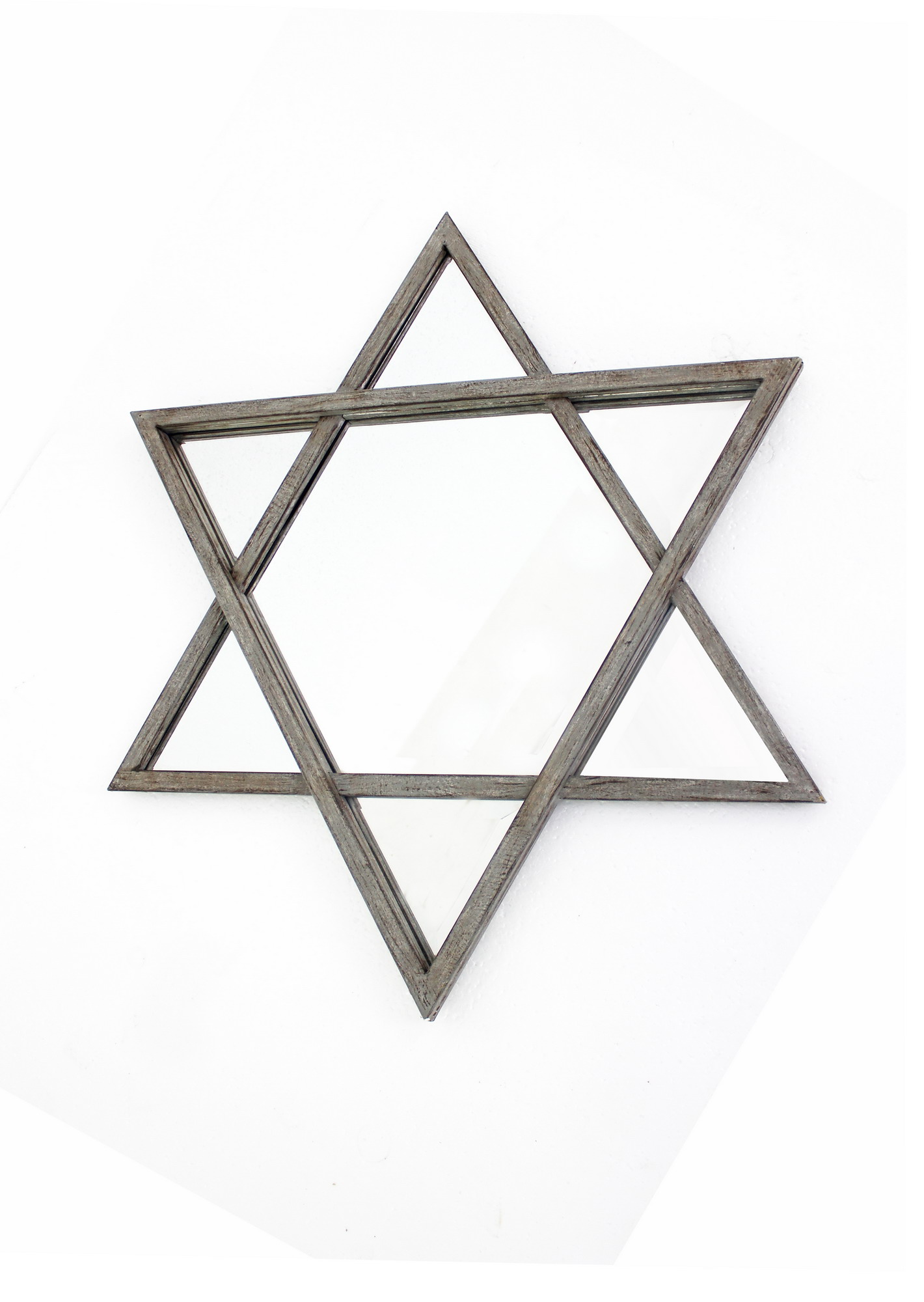 26" x 30" x 2" Silver, Rustic, Hexagram Wooden - Cosmetic Mirror