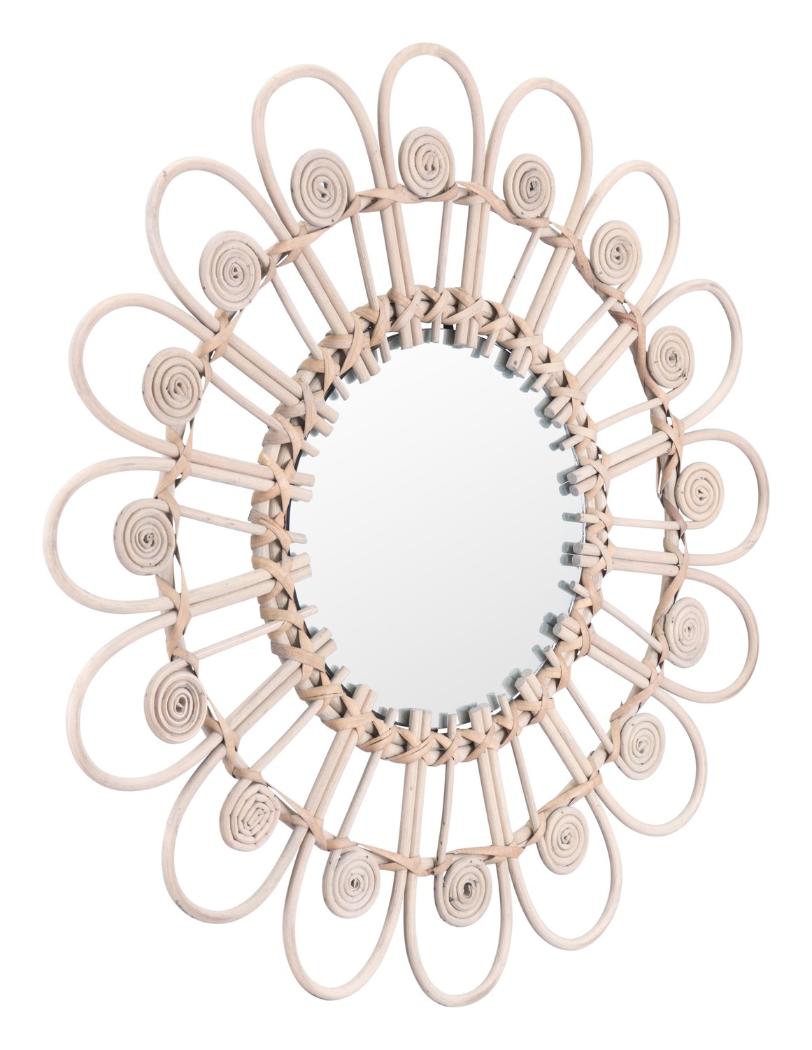 26.8" x 1.2" x 26.8" Gray, Mirror, Rattan, Round Mirror