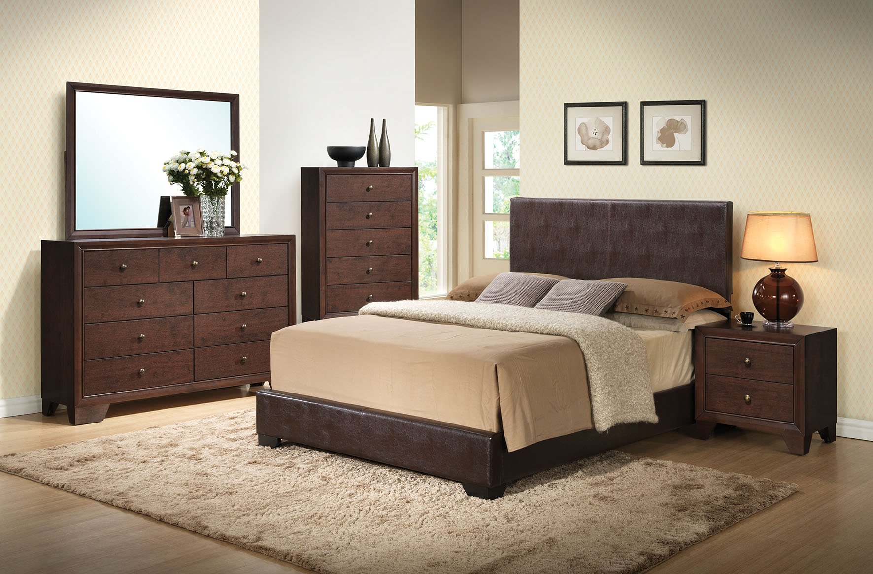 86" X 63" X 47" Queen Brown Pu Panel Bed